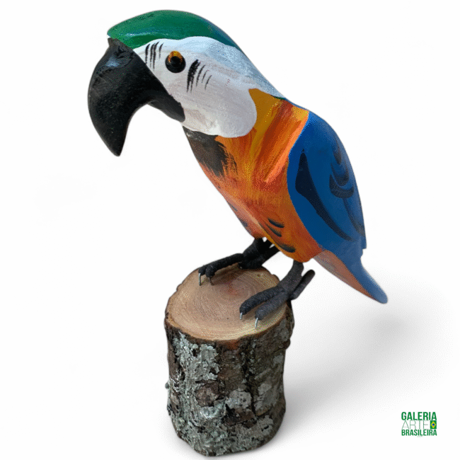 Arara Azul em Madeira - Escultura no Tronco - Imagem 2