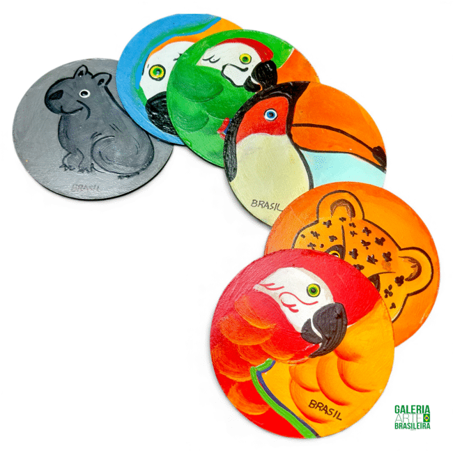 Kit 6 Porta Copos em Madeira com Estampa de Animais