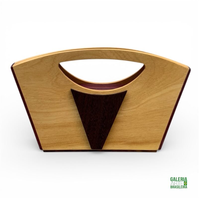 bolsa em madeira com detalhe em madeira roxinho